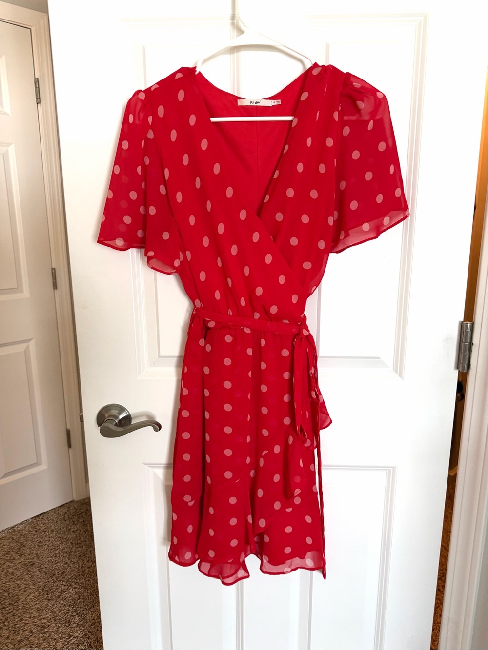 Red Mini Dress with Pink Polka Dots | Size Medium